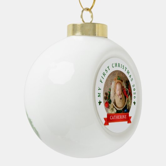 Eenvoudige Schattigee Baby's Eerste Kerst Custom N Keramische Bal Ornament (Links)
