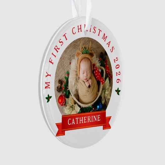 Eenvoudige Schattigee Baby's Eerste Kerst Custom N Ornament (voorkant)