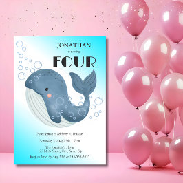 Eenvoudige Schattigee blauwe walvis bubble verjaar Kaart