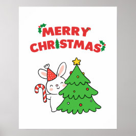 Eenvoudige Schattigee Bunny Animal Cartoon Christm Poster