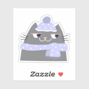 Eenvoudige Schattigee Cartoon Winterkat met Pet en Sticker
