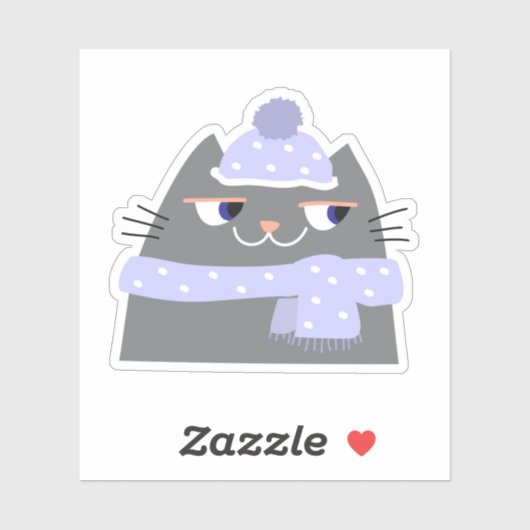 Eenvoudige Schattigee Cartoon Winterkat met Pet en Sticker (Vel)