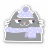 Eenvoudige Schattigee Cartoon Winterkat met Pet en Sticker (Voorkant)