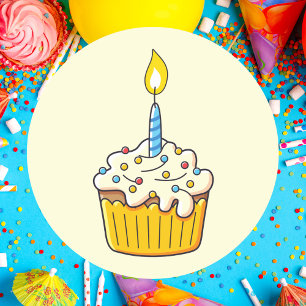 Eenvoudige Schattigee cupcake verjaardag Ronde Sticker