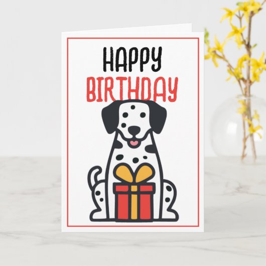 Eenvoudige Schattigee Dalmatische Hond met Gift Bo Kaart (Gele Bloem)