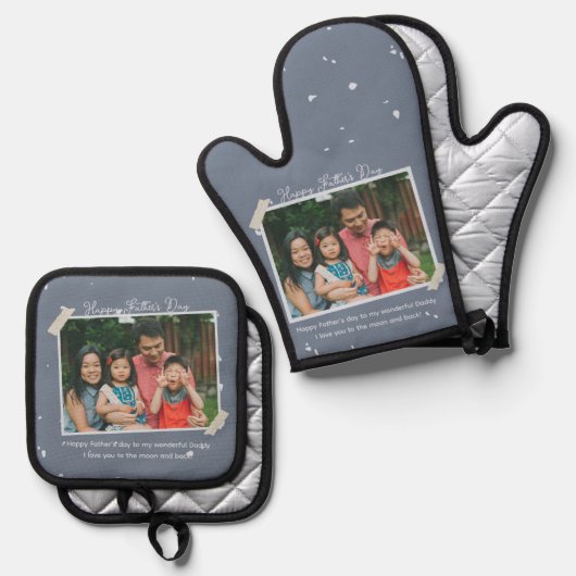 Eenvoudige Schattigee Happy Vaderdag Groet Gift Ovenwant & Pannenlap Set (Voorkant / Achterkant)