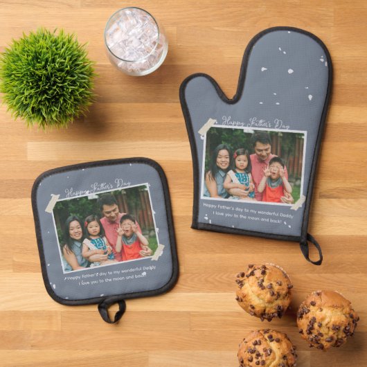 Eenvoudige Schattigee Happy Vaderdag Groet Gift Ovenwant & Pannenlap Set (Top down)