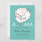 Eenvoudige Schattigee Jumping Lamb Cyaan & Wit 1e  Kaart (Voorkant)