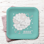 Eenvoudige Schattigee Jumping Lamb Cyaan & Wit 1e  Papieren Bordje<br><div class="desc">Dit schattige 1e verjaardagsfeestje papieren bord is voorzien van handgetekende eenvoudige lijntekening van lamsvlees (schapenvlees) afbeelding versierd met bloemhaarclip, polka stippen en geometrische vormen, verkrijgbaar in roze, wit, cyaan en lavendel. Voor meer geavanceerde aanpassing van dit ontwerp, klikt u op de "BLUE DESIGN TOOL BUTTON" om lettertype, grootte, kleur, enz....</div>