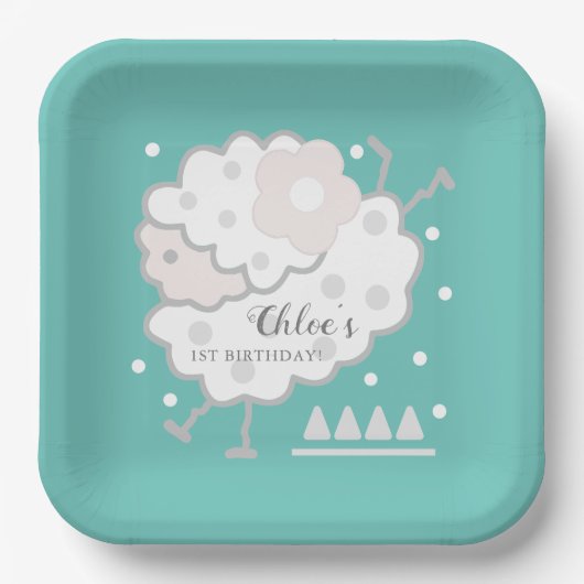 Eenvoudige Schattigee Jumping Lamb Cyaan & Wit 1e  Papieren Bordje (Voorkant)