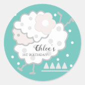 Eenvoudige Schattigee Jumping Lamb Cyaan & Wit 1e Ronde Sticker (Voorkant)
