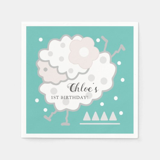 Eenvoudige Schattigee Jumping Lamb Cyaan & Wit 1e  Servet (Voorkant)