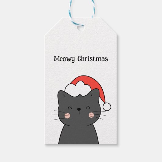 Eenvoudige Schattigee kat Meowy Christmas Cadeaulabel (Voorkant)