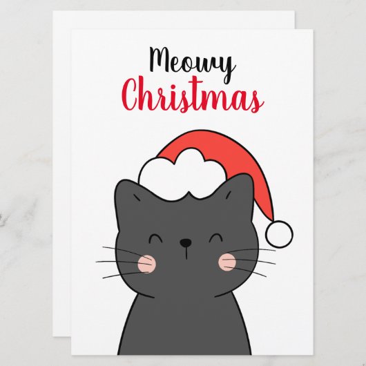 Eenvoudige Schattigee kat Meowy Christmas Feestdagenkaart (Voorkant / Achterkant)