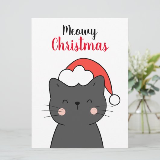 Eenvoudige Schattigee kat Meowy Christmas Feestdagenkaart (Staand voorkant)