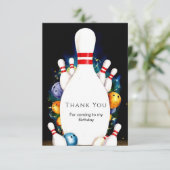 Eenvoudige Schattigee Kinderen Bowling Verjaardag Bedankkaart (Staand voorkant)