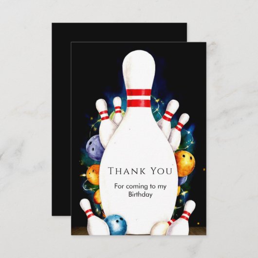 Eenvoudige Schattigee Kinderen Bowling Verjaardag Bedankkaart (Voorkant / Achterkant)