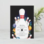 Eenvoudige Schattigee Kinderen Bowling Verjaardag Kaart (Staand voorkant)