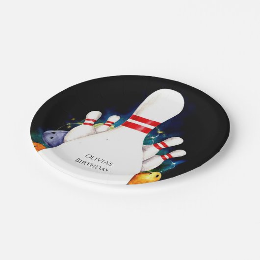 Eenvoudige Schattigee Kinderen Bowling Verjaardag Papieren Bordje (Gekanteld)