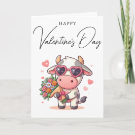 Eenvoudige Schattigee Koe Happy Valentijnsdag Feestdagen Kaart