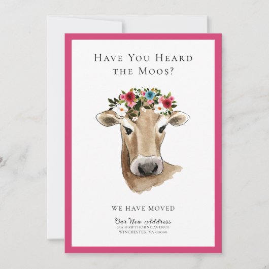 Eenvoudige Schattigee Koe We hebben een nieuw adre Aankondiging (Voorkant)