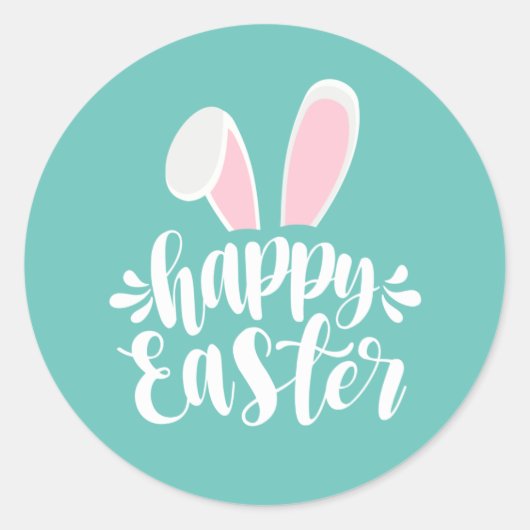 Eenvoudige Schattigee konijnenoren Happy Easter |  Ronde Sticker (Voorkant)