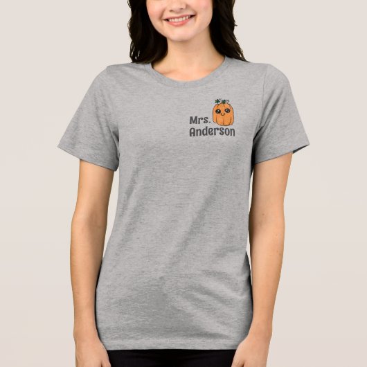 Eenvoudige Schattigee Pompoen Leraar Naam Pocket P Tri-Blend Shirt (Voorkant)