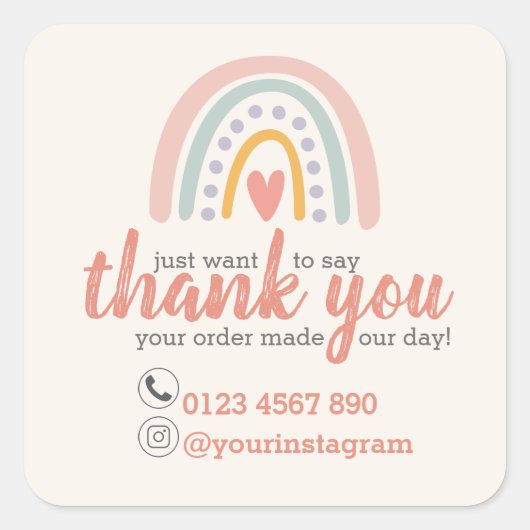 Eenvoudige Schattigee regenboog dank u Classic Sti Vierkante Sticker (Voorkant)
