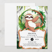 Eenvoudige Schattigee Sloth Verjaardag Kaart (Voorkant / Achterkant)