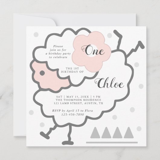 Eenvoudige Schattigee springlam roze & wit 1e verj Kaart (Voorkant)