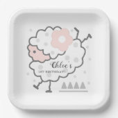 Eenvoudige Schattigee springlam roze & wit 1e verj Papieren Bordje (Voorkant)