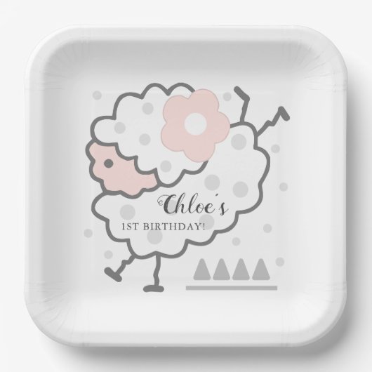 Eenvoudige Schattigee springlam roze & wit 1e verj Papieren Bordje (Voorkant)