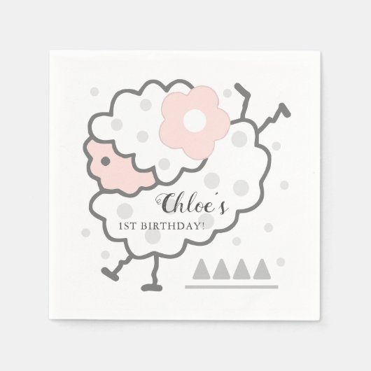 Eenvoudige Schattigee springlam roze & wit 1e verj Servet (Voorkant)