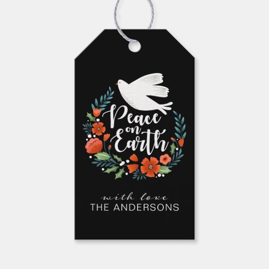 Eenvoudige Schattigee Vrede op Aarde Kerstkrans Cadeaulabel (Voorkant)