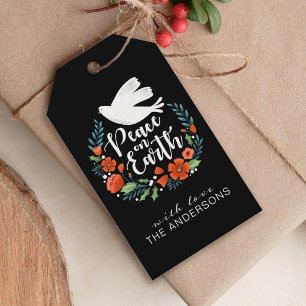 Eenvoudige Schattigee Vrede op Aarde Kerstkrans Cadeaulabel