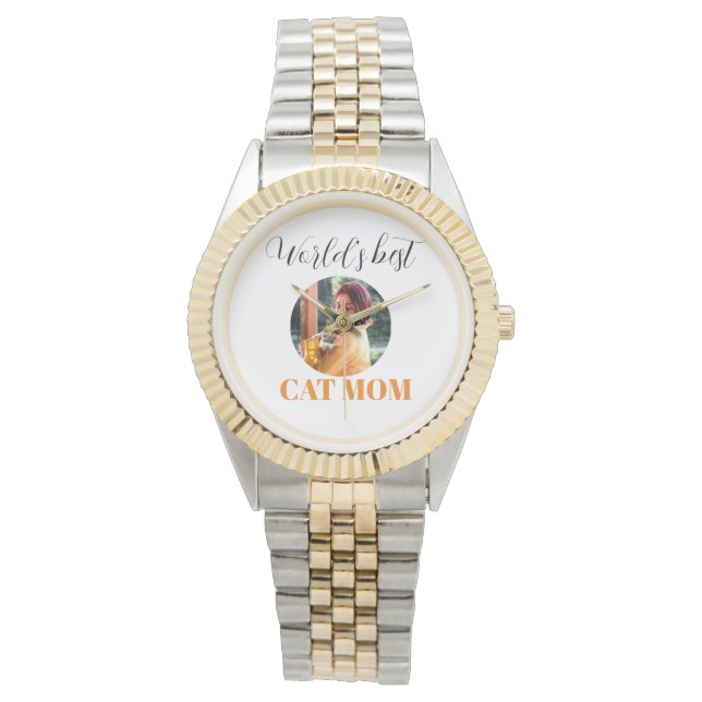 Eenvoudige Schattigee wereld's beste kat mam foto Horloge (Voorkant)