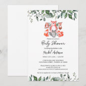 Eenvoudige Schattigee Woodland Animals Greenery Ba Kaart (Voorkant / Achterkant)