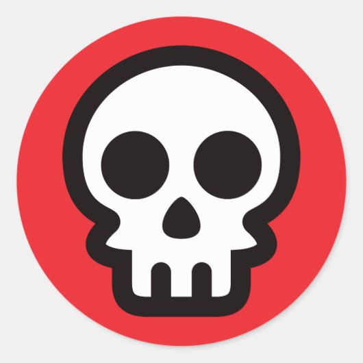 Eenvoudige schedel logo op rode achtergrond, ronde ronde sticker (Voorkant)