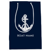Eenvoudige scheepsanker bootnaam marineblauw medium cadeauzakje (Voorkant)