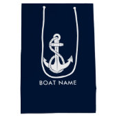 Eenvoudige scheepsanker bootnaam marineblauw medium cadeauzakje (Achterkant)