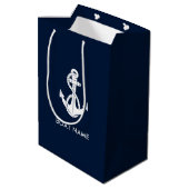 Eenvoudige scheepsanker bootnaam marineblauw medium cadeauzakje (Achterkant Gekanteld)