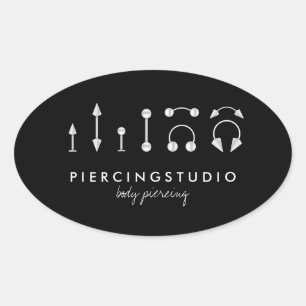 Eenvoudige Scherpe Piercing Tattoo Studio Zwart Ovale Sticker