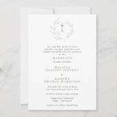 Eenvoudige Schets Krans Monogram Sage Green Weddin Kaart (Voorkant)