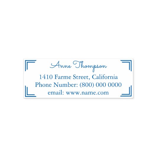 Eenvoudige & schone adresinformatie blauw  zelfinktende stempel (Design)
