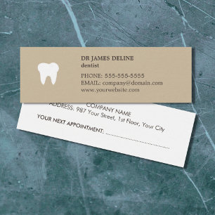 Eenvoudige Schone Beige White Dentist Appointment Mini Visitekaartjes