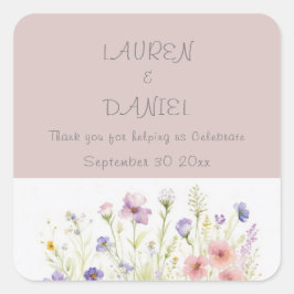 Eenvoudige schone bloemenbruiloft gepersonaliseerd vierkante sticker