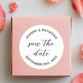 Eenvoudige schone bruiloft aankondiging opslaan va ronde sticker