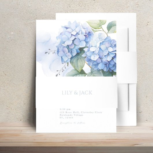 Eenvoudige schone chique witte hortensia bruiloft uitnodigingen wikkel