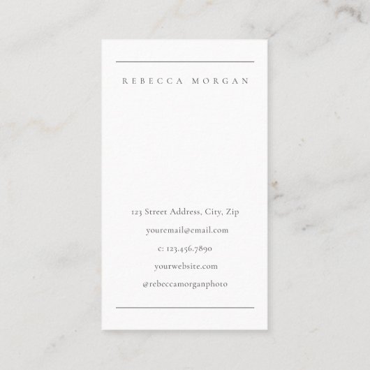 Eenvoudige schone fotografie visitekaartje (Achterkant)