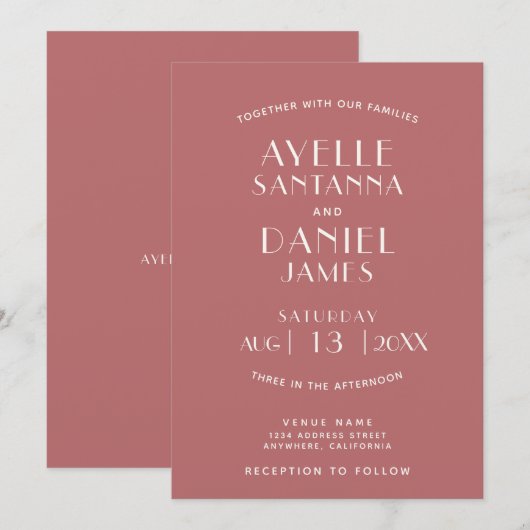 Eenvoudige + Schone Minimale Aangepaste Trouwuitno Kaart (Voorkant / Achterkant)